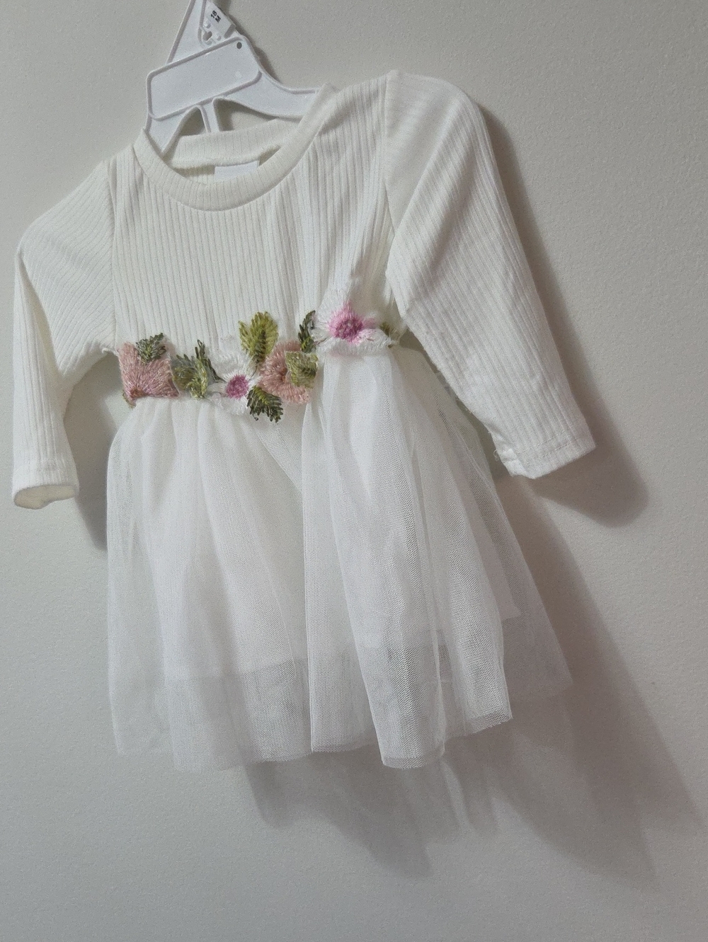 White Floral Tulle Baby Dress - Elegant Girls' Party Dress